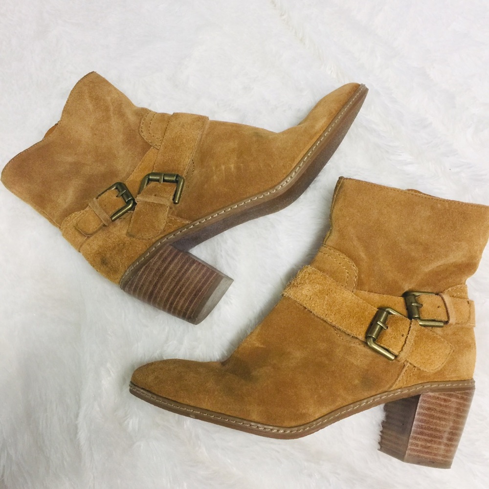Anne Klein Tan Genuine Suede Heel Ankle Boots 7M